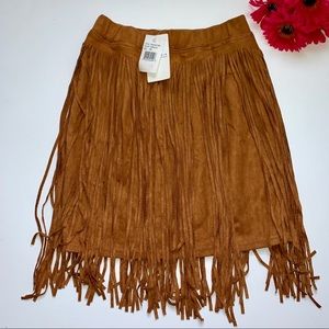 New Fornia Wéstern Fringe Brown Stretchy Skirt S/M